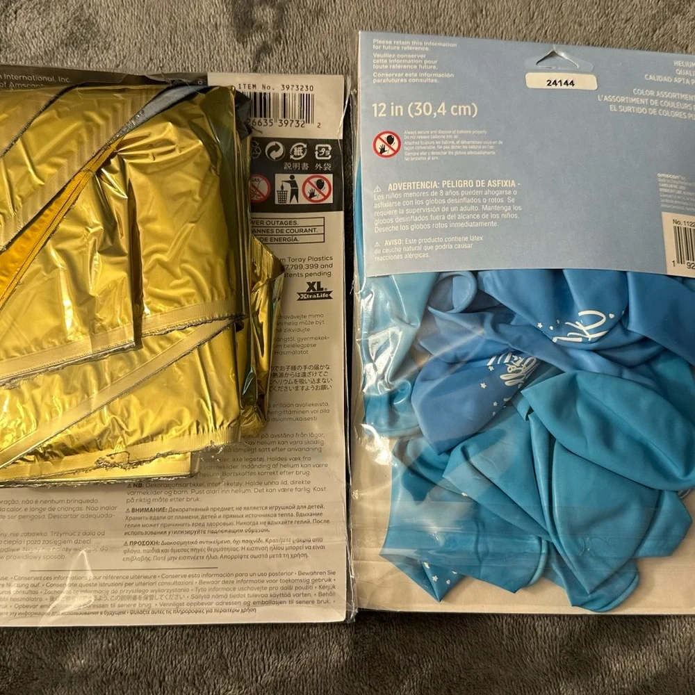 Baby Shower Boy Balloons Gender Reveal Blue Gold Birthday 2 Packs Foil Latex